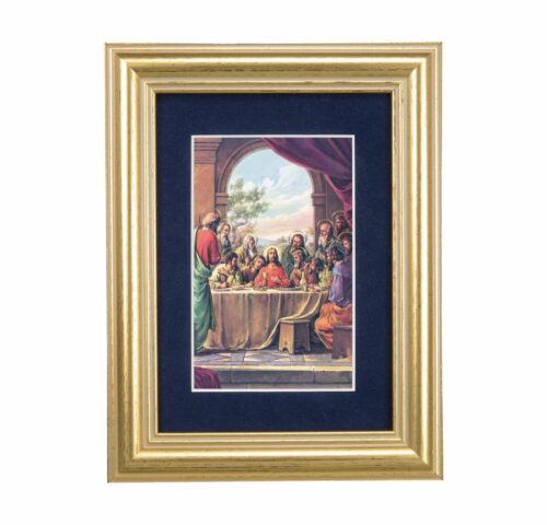 Last Supper Gold Framed Art with Blue Velvet Matting