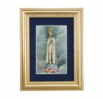 Our Lady of Fatima Gold Framed Art with Blue Velvet Matting