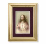 Sacred Heart of Jesus Framed Art with Maroon Velvet Matting