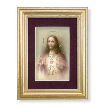 Sacred Heart of Jesus Framed Art with Maroon Velvet Matting