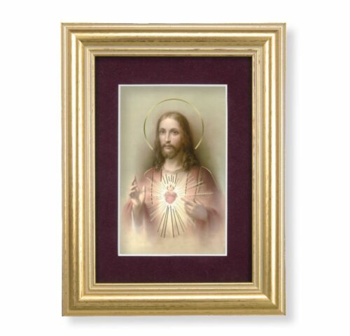 Sacred Heart of Jesus Framed Art with Maroon Velvet Matting