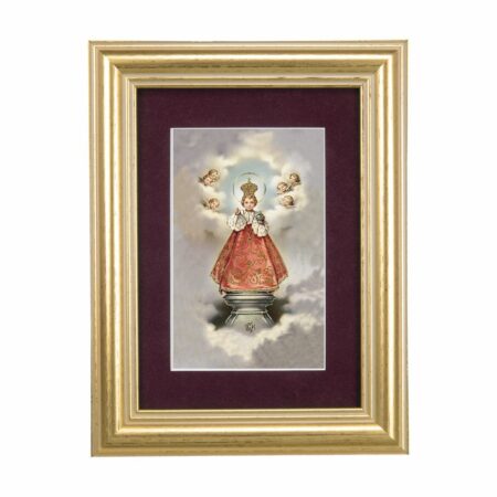 Infant of Prague Framed Art with Maroon Velvet Matting
