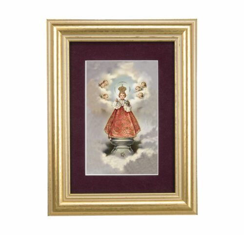 Infant of Prague Framed Art with Maroon Velvet Matting