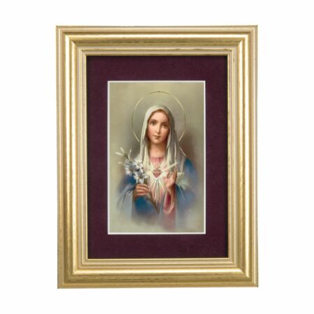 Immaculate Heart of Mary Framed Art with Maroon Velvet Matting