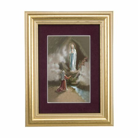 Our Lady of Lourdes Framed Art with Maroon Velvet Matting