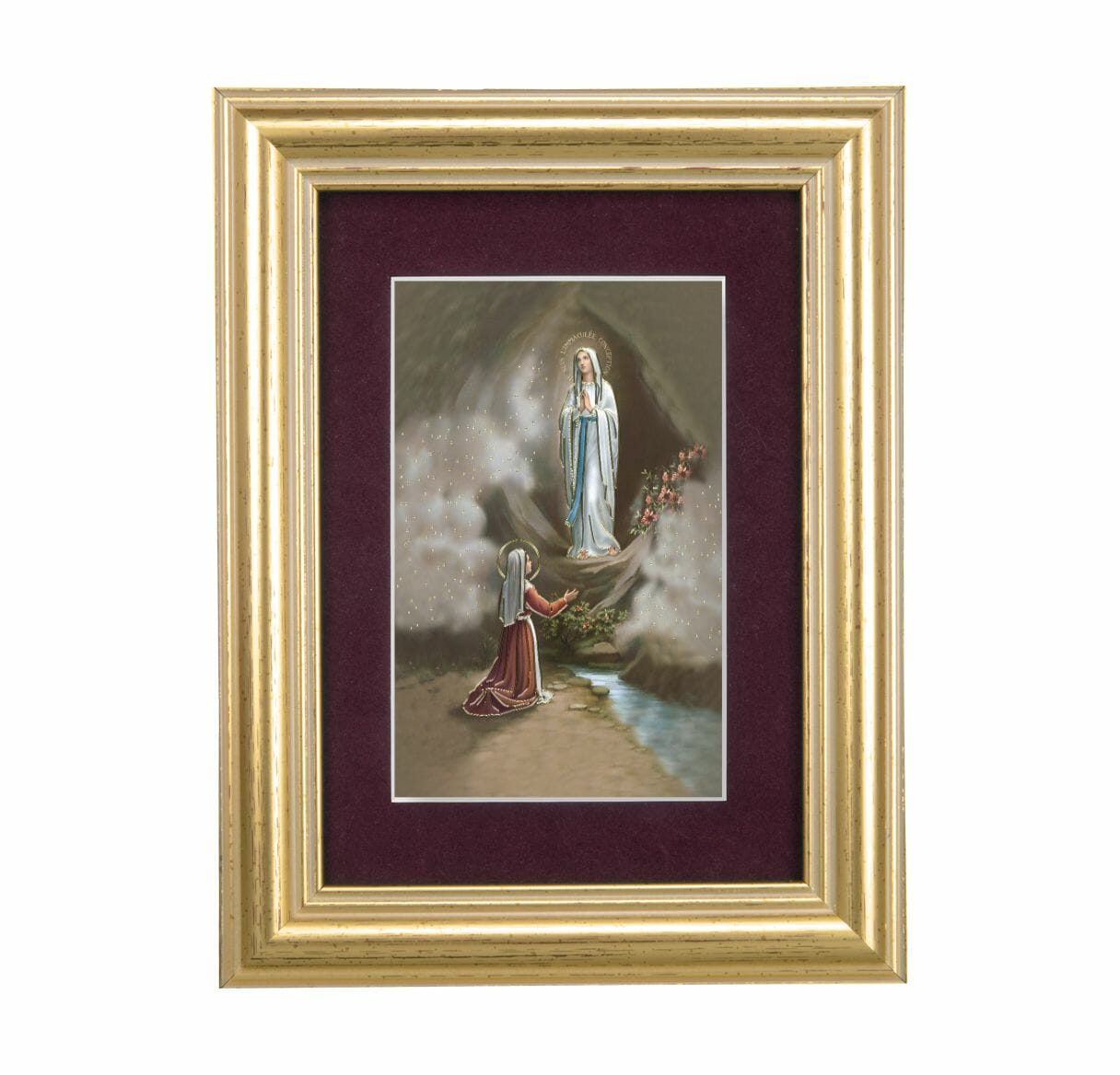 Our Lady of Lourdes Framed Art with Maroon Velvet Matting - Buy ...