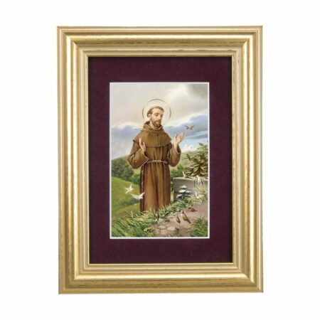 St. Francis Framed Art with Maroon Velvet Matting