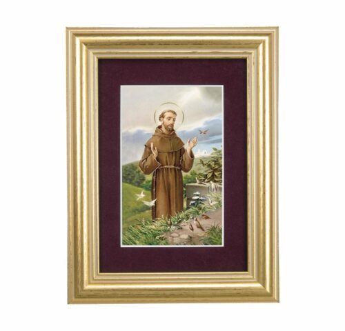 St. Francis Framed Art with Maroon Velvet Matting
