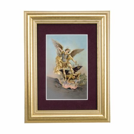 St. Michael Framed Art with Maroon Velvet Matting