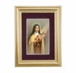 St. Therese Framed Art with Maroon Velvet Matting