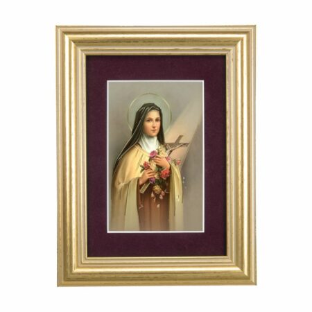 St. Therese Framed Art with Maroon Velvet Matting