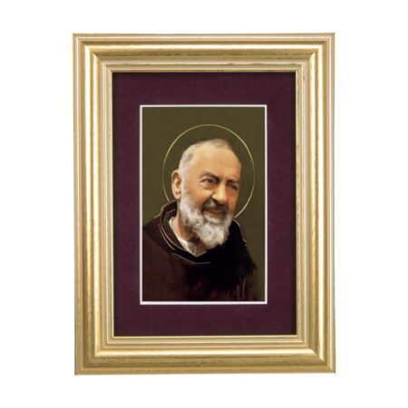 St. Pio Framed Art with Maroon Velvet Matting