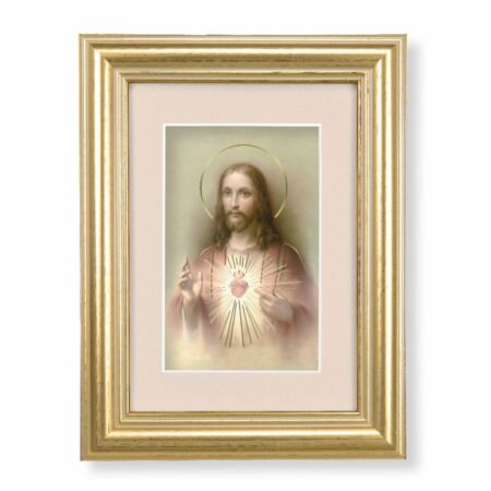 Sacred Heart of Jesus Framed Art with Maroon Velvet Matting