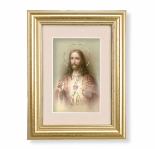Sacred Heart of Jesus Framed Art with Maroon Velvet Matting