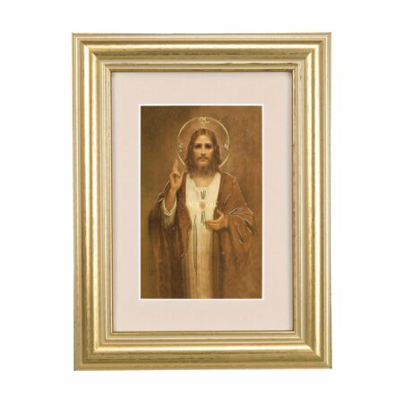 Sacred Heart of Jesus Framed Art with Maroon Velvet Matting