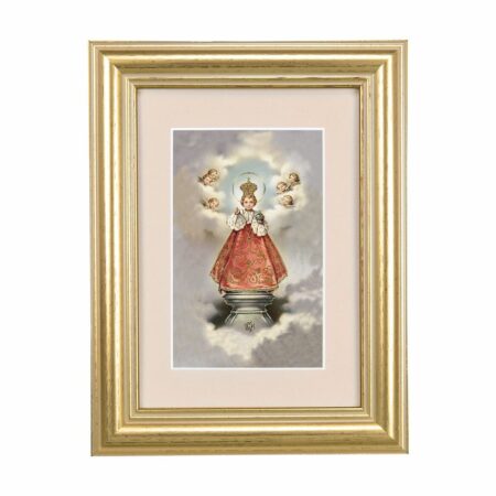 Infant of Prague Framed Art with Maroon Velvet Matting