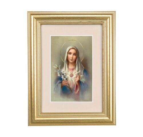 Immaculate Heart of Mary Framed Art with Maroon Velvet Matting