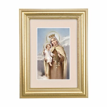 Our Lady of Mount Carmel Framed Art with Maroon Velvet Matting