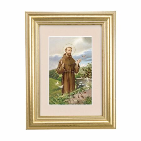 St. Francis Framed Art with Maroon Velvet Matting