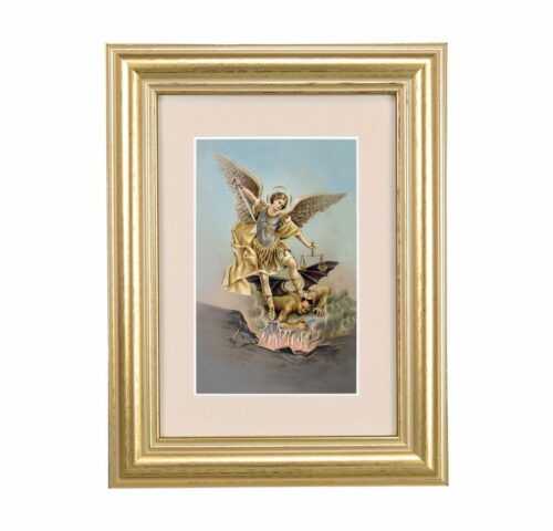 St. Michael Framed Art with Maroon Velvet Matting