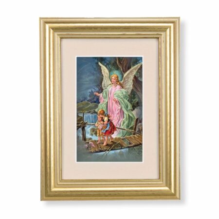 Guardian Angel Framed Art with Maroon Velvet Matting
