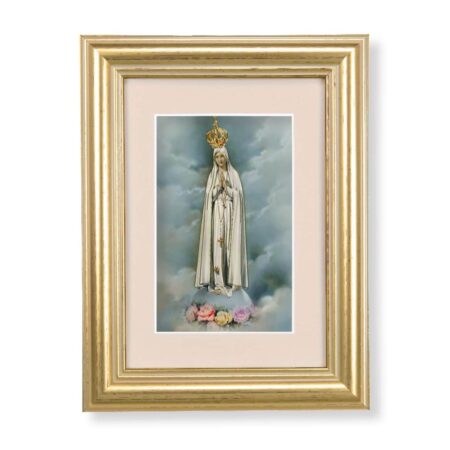 Our Lady of Fatima Framed Art with Maroon Velvet Matting