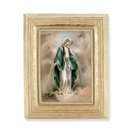 Our Lady of Grace Italian Gold-Stamped Gold-Leaf Framed Print – 2.5" x 3.5" – Easel Back