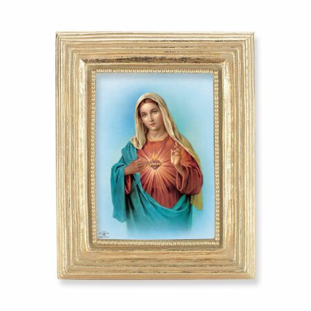Immaculate Heart of Mary Italian Gold-Stamped Print – Gold-Leaf Frame – 2.5" x 3.5" – Easel Back