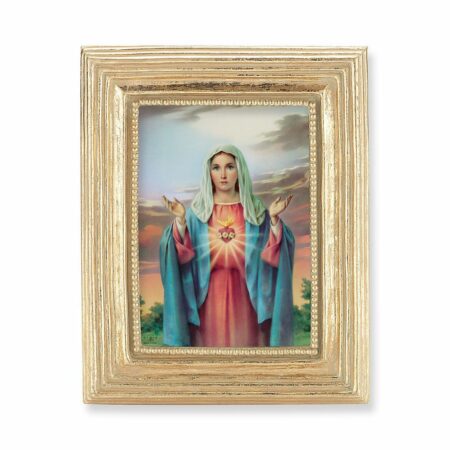 Immaculate Heart of Mary Italian Gold-Stamped Print – Gold-Leaf Frame – 2.5" x 3.5" – Variant Easel Back