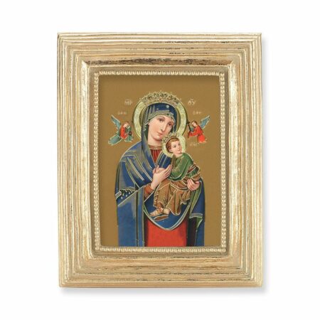 Our Lady of Perpetual Help Italian Gold-Stamped Gold-Leaf Frame Print – 2.5" x 3.5" – Rectangular – Easel Back