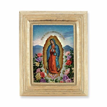 Our Lady of Guadalupe Italian Gold-Stamped Gold-Leaf Framed Print – 2.5" x 3.5" – Easel Back