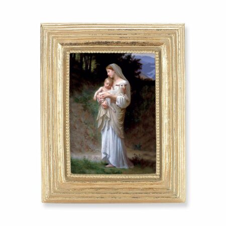 Our Lady of Divine Innocence Italian Gold-Stamped Gold-Leaf Rectangular Framed Print – 2.5" x 3.5" – Easel Back