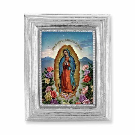 Our Lady of Guadalupe Italian Gold-Stamped Silver-Leaf Framed Print – 2.5" x 3.5" – Easel Back
