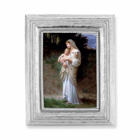 Our Lady of Divine Innocence Italian Gold-Stamped Silver-Leaf Rectangular Framed Print – 2.5" x 3.5" – Easel Back