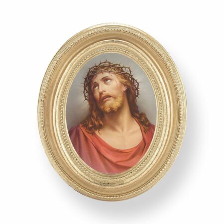 Ecce Homo Italian Gold-Stamped Oval Gold-Leaf Framed Print – 2.5" x 3.5" – Easel Back