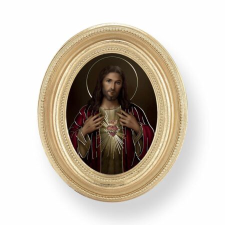 Sacred Heart of Jesus Italian Gold-Stamped Print by Simeone – Oval Gold-Leaf Frame – 2.5" x 3.5"