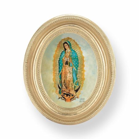 Our Lady of Guadalupe Italian Gold-Stamped Oval Gold-Leaf Framed Print – 2.5" x 3.5" – Easel Back