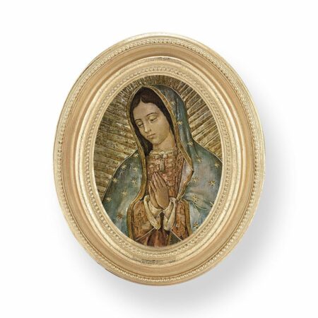 Our Lady of Guadalupe Italian Gold-Stamped Oval Gold-Leaf Frame Print – 2.5" x 3.5" – Protective Glass