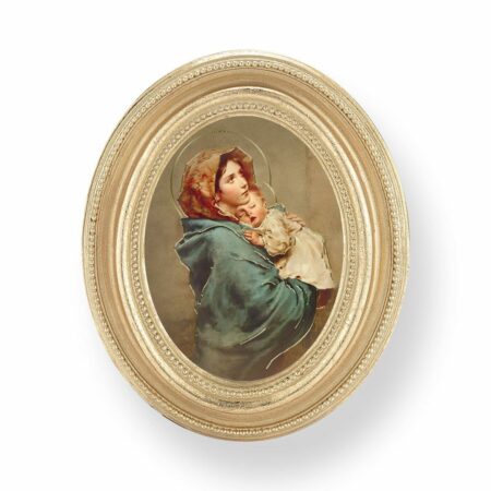 Madonna of the Street Italian Gold-Stamped Oval Print – Gold-Leaf Frame – 2.5" x 3.5" – Easel Back