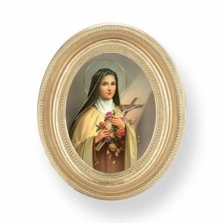 Saint Therese Italian Gold-Stamped Oval Gold-Leaf Framed Print – 2.5" x 3.5" – Easel Back