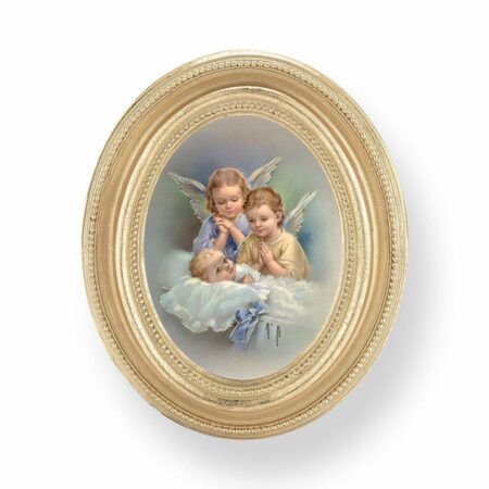 Divine Mercy Spanish Italian Gold-Stamped Oval Framed Print – Gold-Leaf Frame – 3-3/4" x 4-1/2"