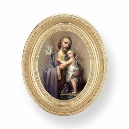 Saint Joseph Italian Gold-Stamped Oval Print – Gold-Leaf Frame – 2.5" x 3.5" – Protective Glass