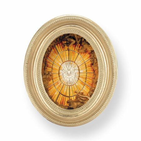 Holy Spirit Italian Gold-Stamped Oval Framed Print – Gold-Leaf Frame – 2.5" x 3.5" – Easel Back