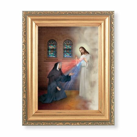 St. Faustina with Divine Mercy Antique Gold Framed Art