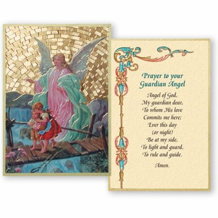 Guardian Angel Crossing Bridge Gold Foil Mosaic Plaque