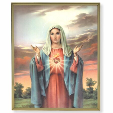 Sacred Heart of Mary Gold Framed Plaque Art