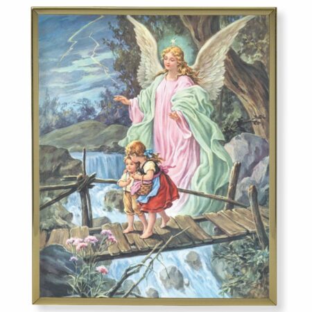 Guardian Angel Crossing the Bridge Gold Framed Plaque Art