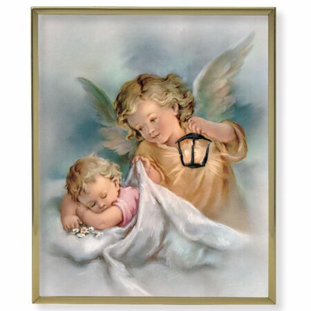 Guardian Angel with Lantern Gold Framed Plaque Art