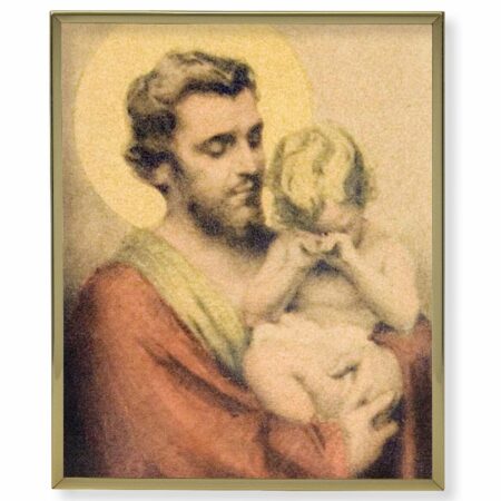 St. Joseph with Crying Jesus Gold Framed Plaque Art