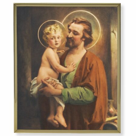 St. Joseph with Jesus Gold Framed Plaque Art